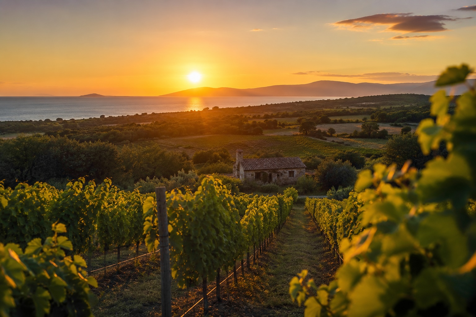 urla vineyards at sunset